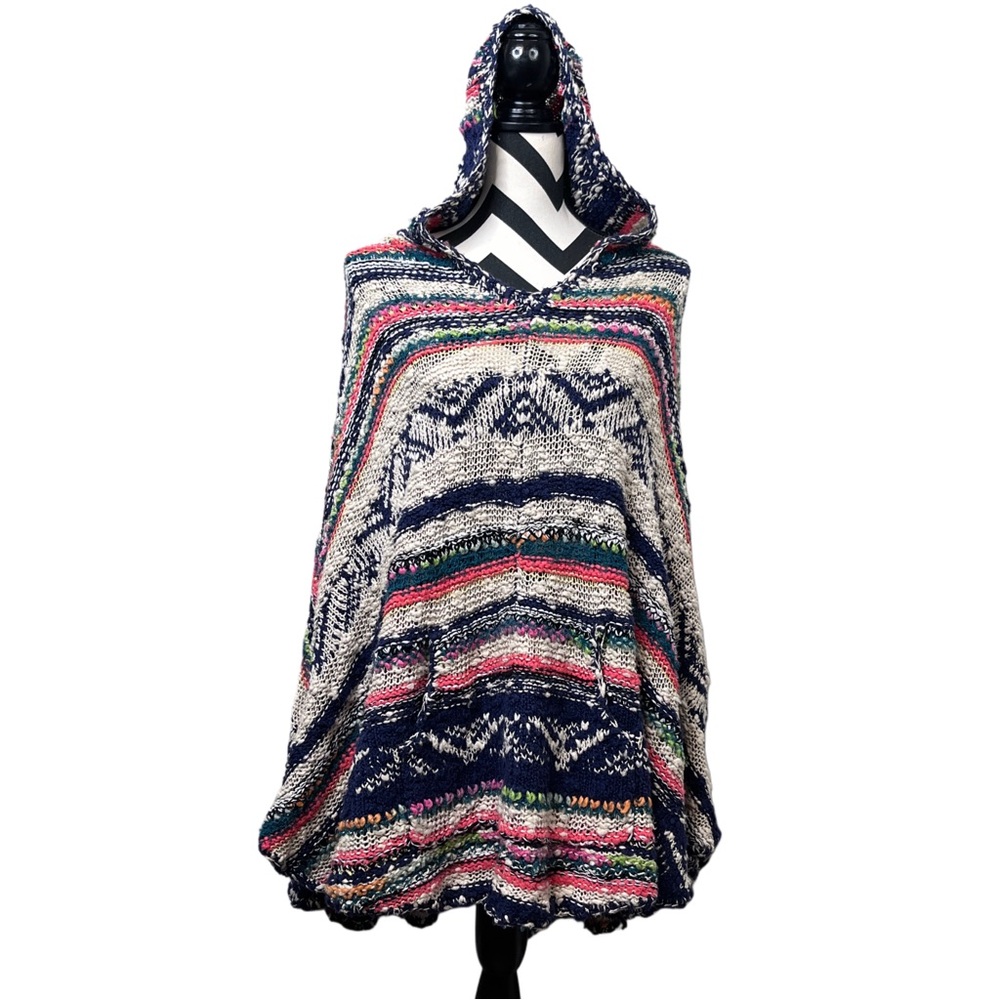 Free People Vibrant Knit Hooded Poncho